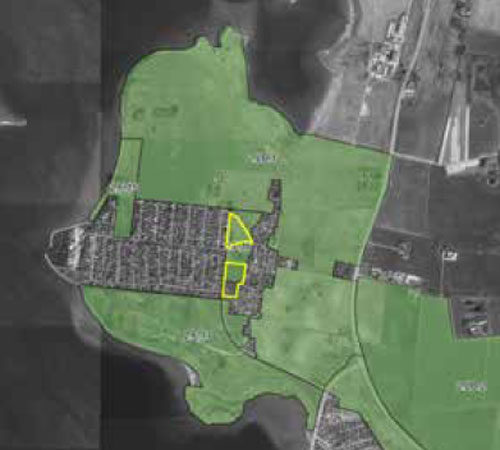 Kort over Veddelev med udpegede grunde © Roskilde Kommune 2017