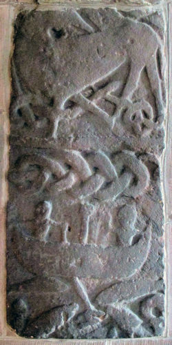 Gosforth billedfrise 900-tallet visende Thors fiskedræt. Kile: Viking Archaeology Blog