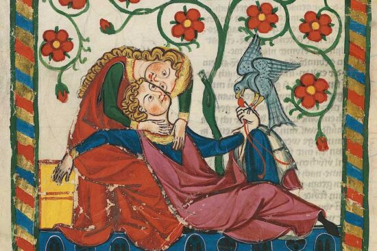 Kærlighedsscene fra Codex Manesse c. 1340. Kilde: Wikipedia.