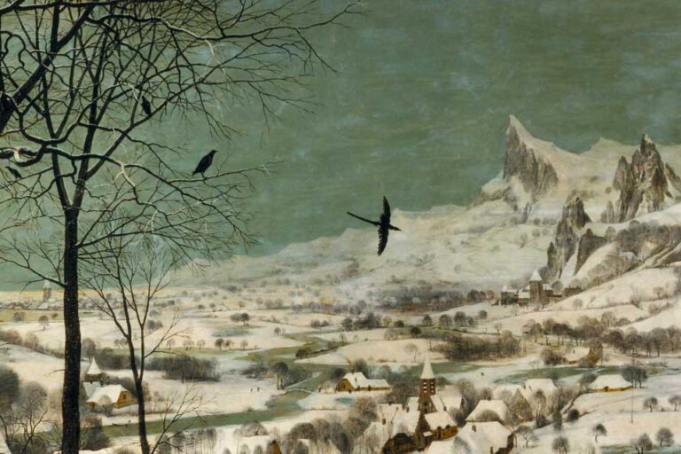 Detalje fra. Peter breughel den Ældre: Jægere i Sneen. Kilde: Google Art Project