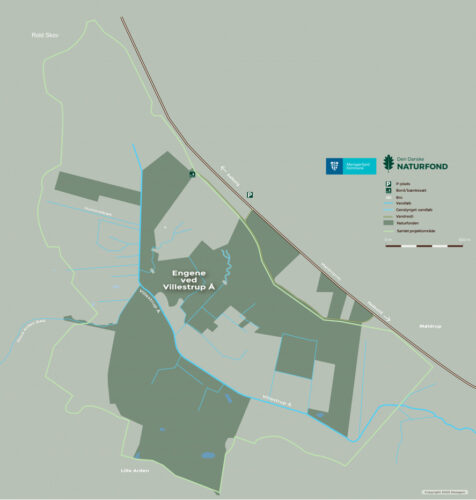 Kort over de 400 ha, der indgår i eng-projektet © Natufonden og Hexagon