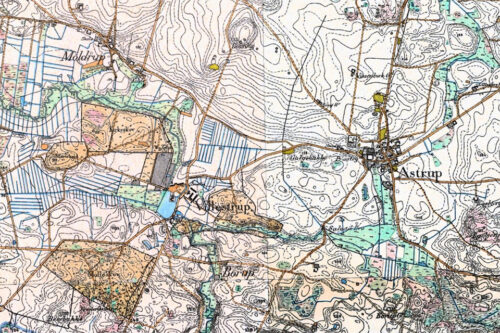 Villestrup og det omgivende landskab Kilde: Topografisk Maalebordblad 1842 -1899 © Styrelsen for dataforsikring og infrastruktur